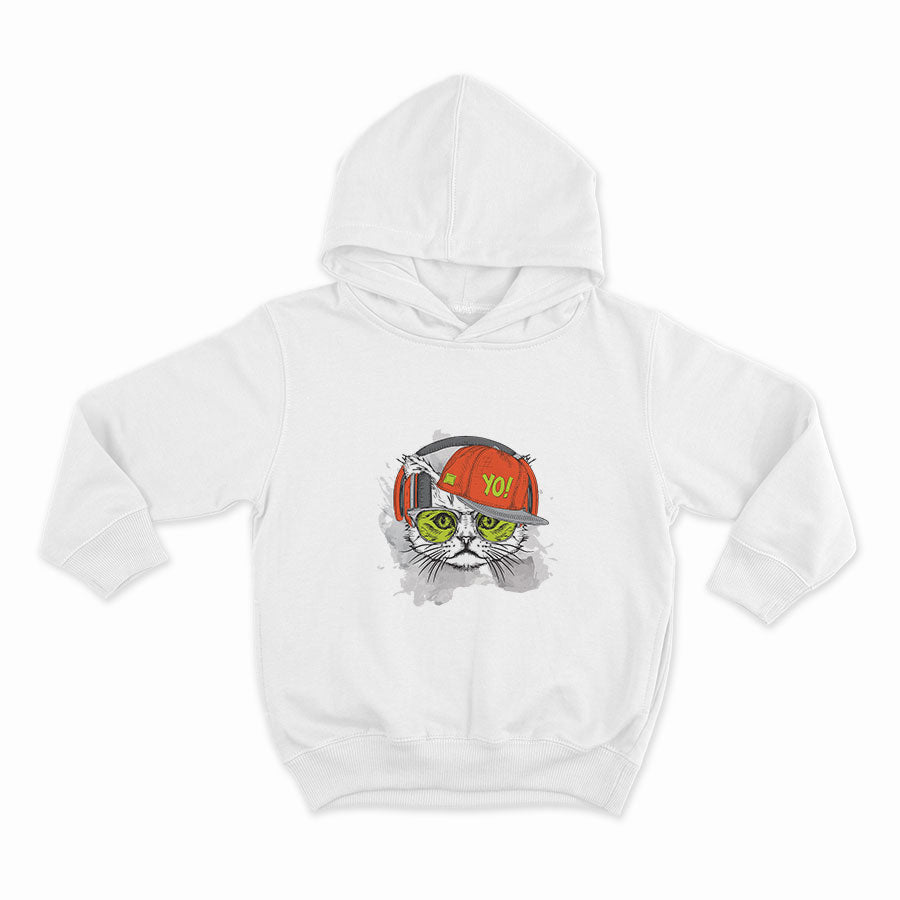 Cat with headphones_HOODIE-WHITE